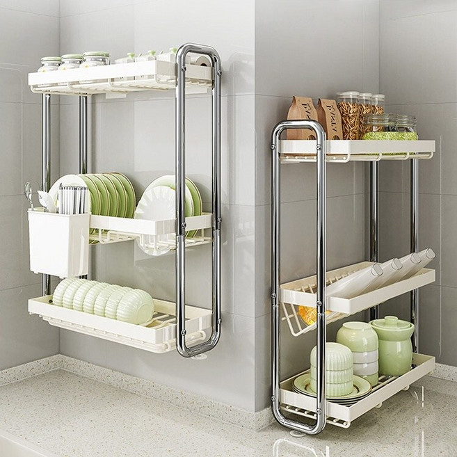 Arsjuo 슬림 싱크대 선반 주방 미니 식기 건조대 그릇 접시 정리대, 1개, 양념통선반, 2단