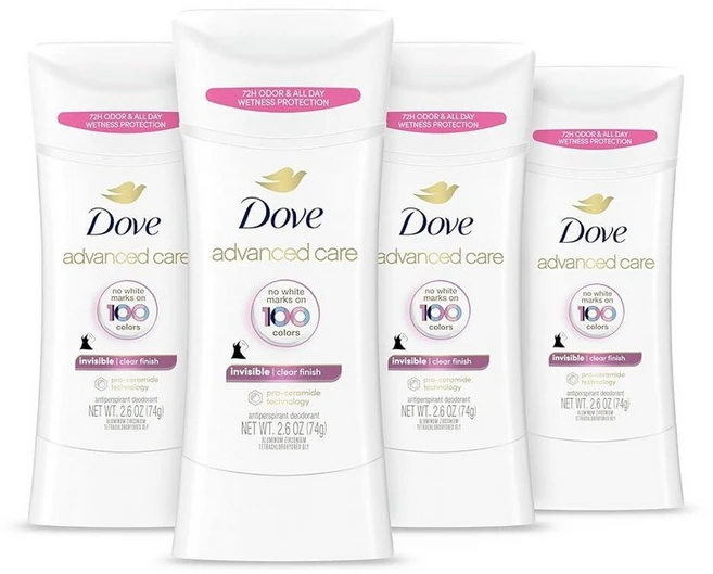 도브 어드밴스드 케어 클리어 피니쉬 데오드란트 스틱 74g 4개, 2.6 Ounce (Pack of 4), 향기 - 쿠팡