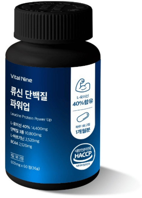 바이탈나인 류신 단백질 파워업 600mg x 60정 고함량 9종필수 아미노산 단백질 3종 배합, 1개