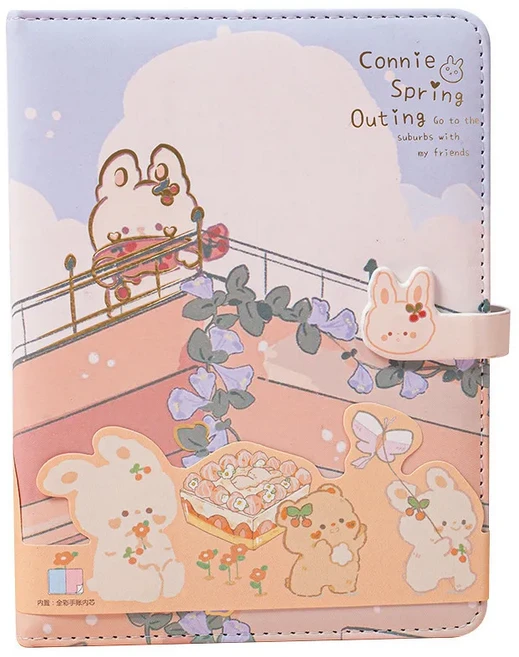 B6 귀여운 토끼 핸드북 자석 버튼 노트 컬러풀 페이지 인터넷 연예인 소녀의 하트, 03 Koni Rabbit 2