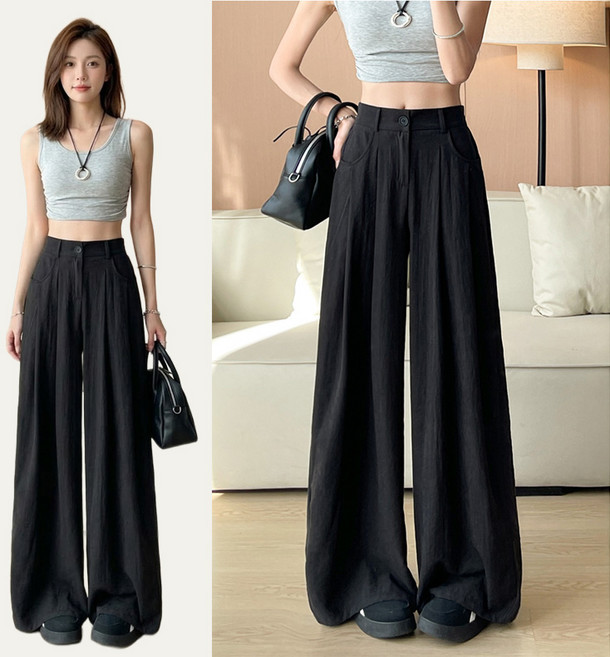 스토리원 WM-SSBT068 여성 핀턱 하프밴딩 와이드 팬츠