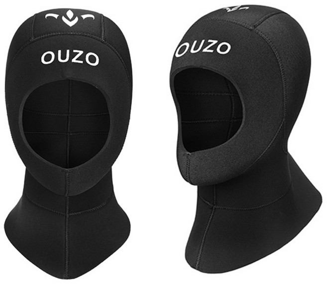 OUZO 다이빙 모자 스쿠버 잠수 후드 3mm, 블랙
