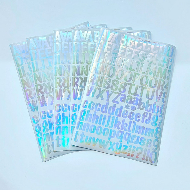 홀로그램 영문 레터링 스티커 대문자 소문자 숫자 이니셜 스티커팩, 5장, 실버홀로그램 레터링 스티커
