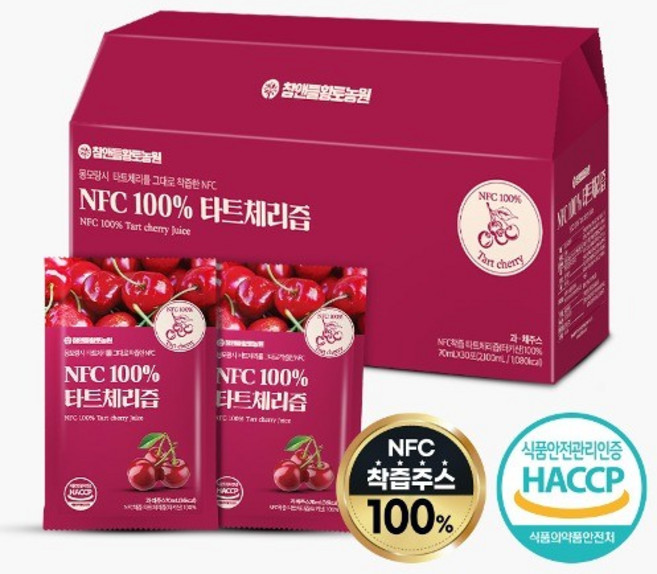 NFC 100% 타트체리즙 70ml x 30포 무첨가 원액 수면개선 관절건강 파우치 건강주스, 30개