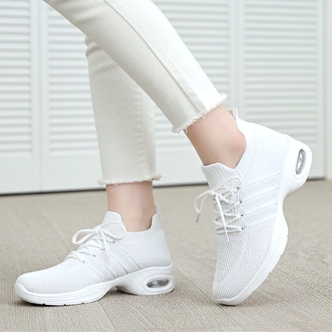 라라 디바즈 여성 초경량 메쉬 에어쿠션 스포츠 라인 댄스화, 화이트, 235