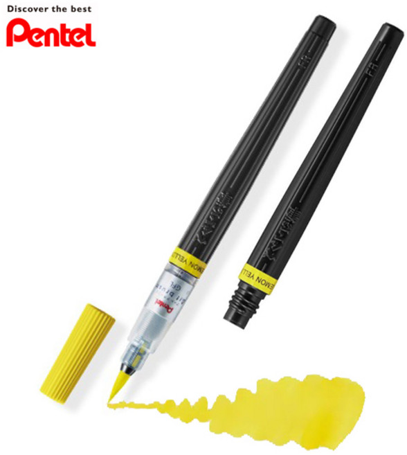 캘리그라피 붓펜 펜텔 아트브러쉬 본품+리필, 레몬옐로우