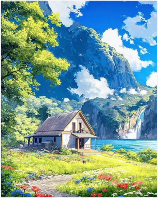 조이제이 36종 40x50 쉬운그림그리기 DIY 유화그리기세트 명화그리기, 019 오두막집, 1세트