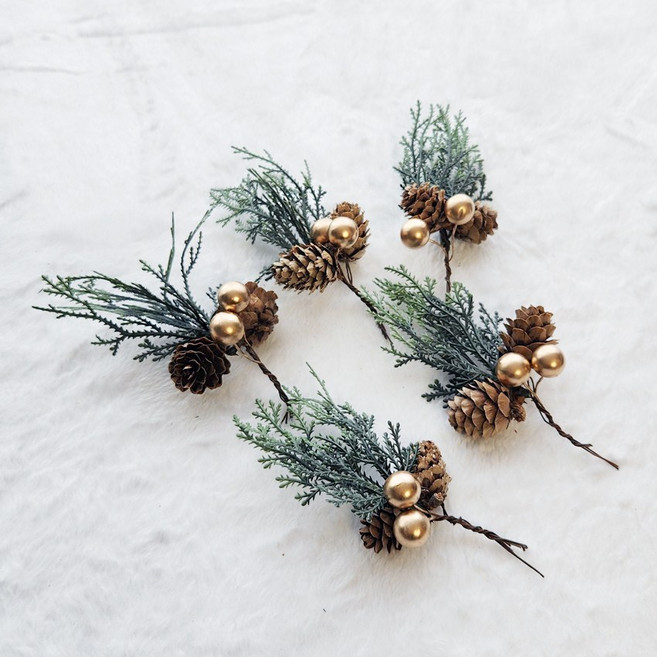 측백골드솔방울픽 5p셋트 트리장식인형 X-MAS플라워, 1개