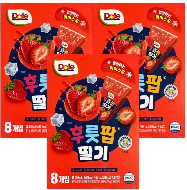 돌 후룻팝 딸기, 3개, 496ml