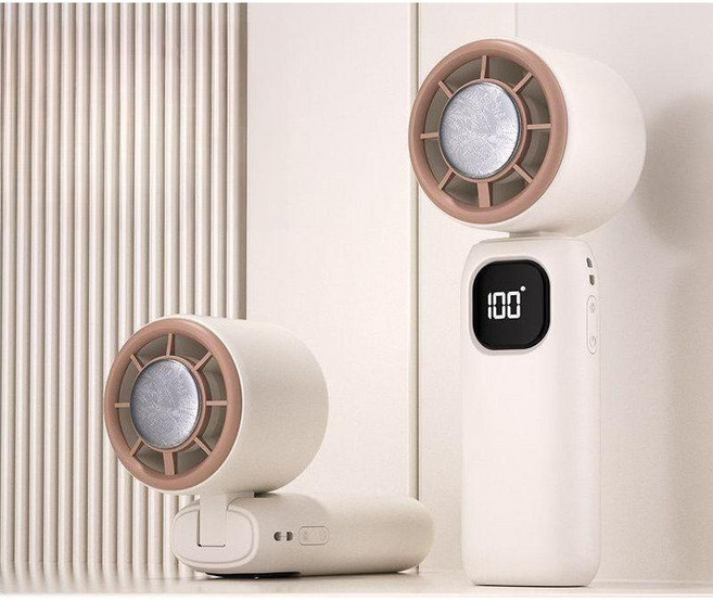 아이스 쿨링 휴대용 손선풍기 냉각패드 탑재 USB충전 미니팬 접이식 거치형, 10000mAh, 오프 화이트   냉장 모델  슈퍼 윈드 100단계 +