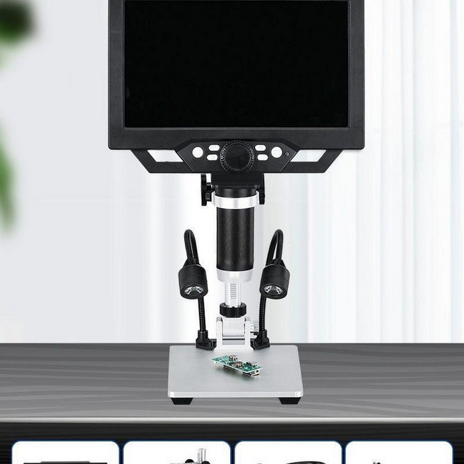납땜용 전자 확대경 현미경 수리용 및 충전 고화질 연속 회로 용접 독서용, 9인치 1600배 금속 스탠드 플러그인, 기본 색상