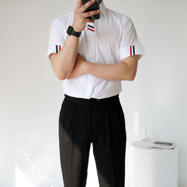 맨즈북 구김방지 스판 삼선 반팔와이셔츠 남성 직장인 여름옷