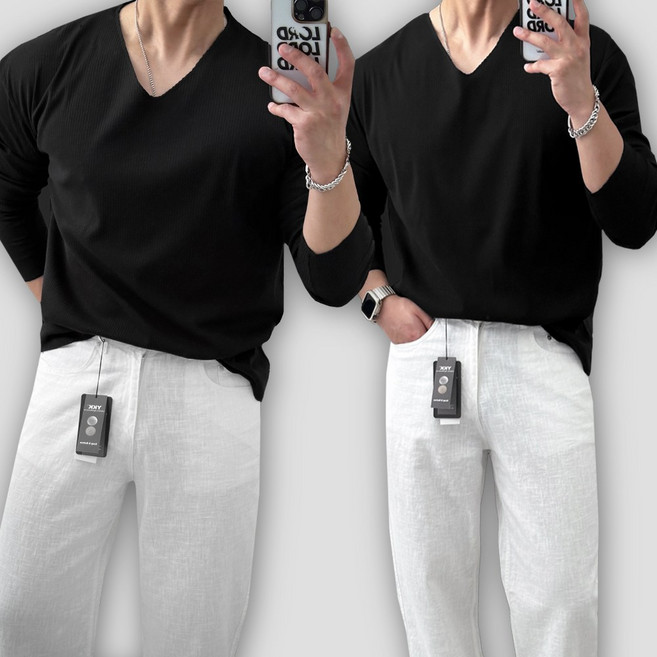 빠델 남자 머슬핏 긴팔 데끼 브이넥 니트