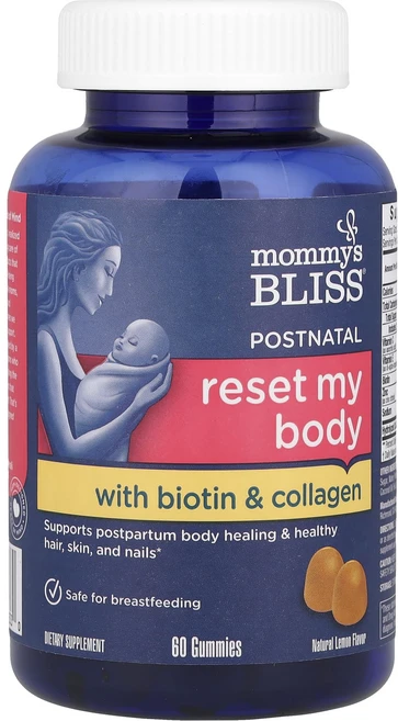 Mommy's Bliss 산후 산후 재설정 My Body 비오틴 및 콜라겐 함유 천연 레몬 맛 구미젤리 60개, MommysBliss산후산후재설정MyBody비오틴및콜라, 1개, 60정 - 쿠팡