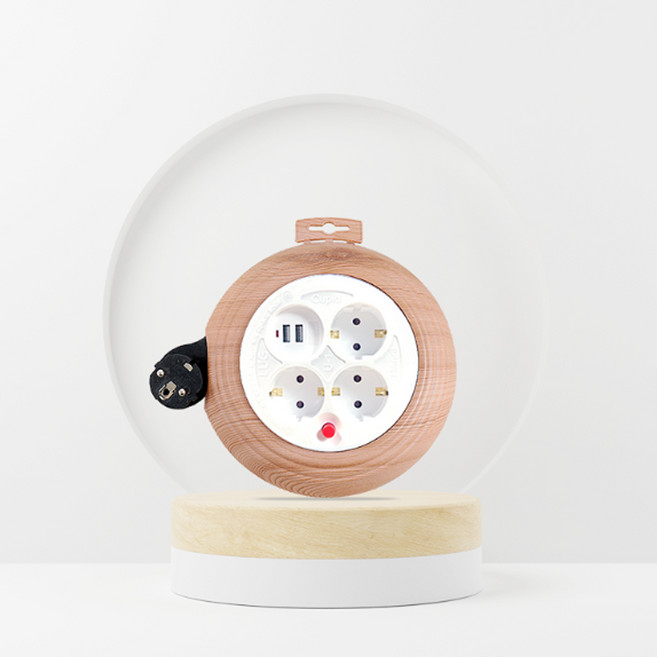 러그박스 3M 멀티릴선 우드 USB 1.0SQ 케이블박스 3구 2구 원형 줄감개기능 휴대용, 1개