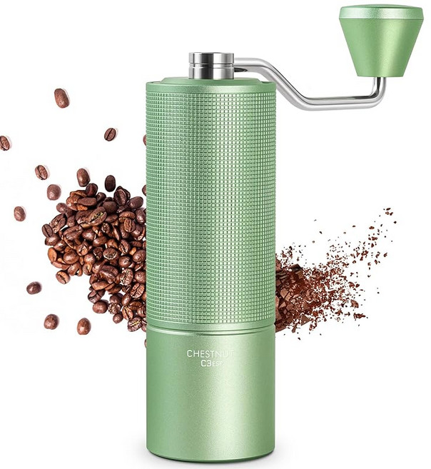TIMEMORE 전금속 C3ESP 커피밀 수동 타임모어 수동 커피 밀 올메탈 스테인리스 절구 고정밀 조정 가능 에스프레소용 생력성 - 새 C3ESP 녹색, 1개