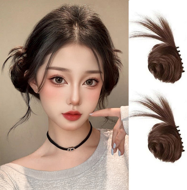 예삐스토어 깃털 똥머리 가발 집게핀 헤어피스 번가발 올림머리 업스타일 파티 로우번, 1개, 다크브라운