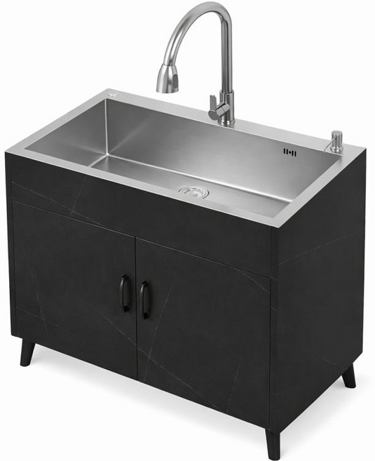큐디테일 스테인리스 소형싱크대 간이 사이드 씽크 핸드워시테이블 부엌 하부장, 1개, 블랙