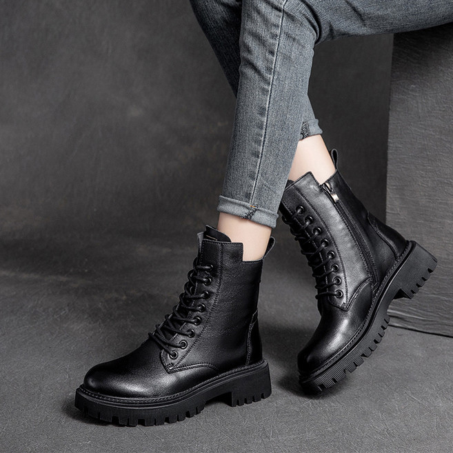 Asure 여자 데일리 빈티지 키높이 워커 가죽 부츠