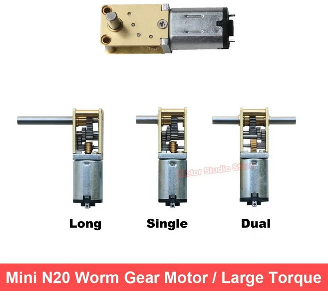 소형 금속 기어박스 감속기 모터 단일 및 이중 축 긴 샤프트 저속 웜 기어 모터 자동차 열차용 큰 토크 DC 3V-12V N20, (B)17-68rpm, Single Shaft, 기타