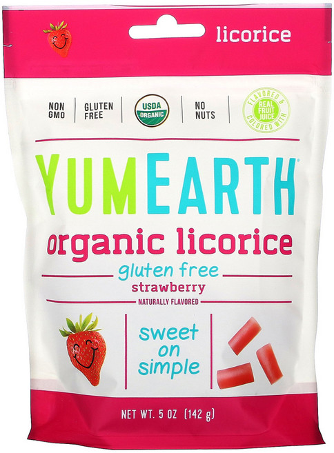 YumEarth 부드럽게 먹는 글루텐 무포함 딸기 감초 + 염 (Yum ) 5 온스 (142 g) 2팩, YUE01906, 1개