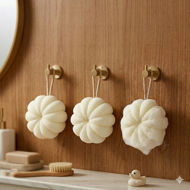 부드러운 저자극 거품 퐁퐁 호박 샤워볼 아기 어린이 샤워타올, 1개, 2개입, 소프트아이보리 - 쿠팡