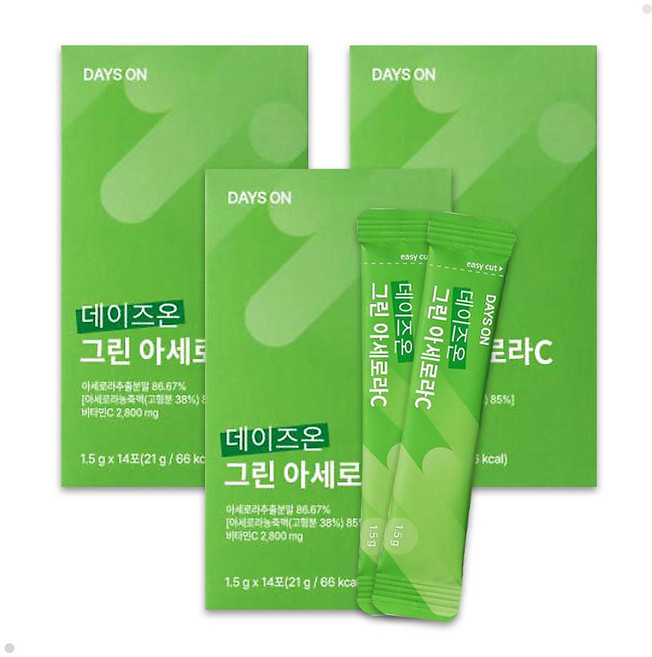 그린 아세로라 고품질 천연 비타민C 분말 가루 간편 섭취, 3개, 14회분