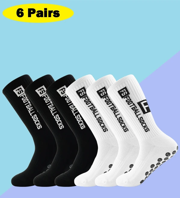 패드가 있는 미끄럼 6켤레 스포츠 방지 남성용 논슬립 축구 양말 운동 그립, Black, One Size, 01 5007-WhiteGray Black