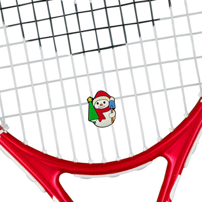 크리스마스 테마 테니스 라켓 댐프너 귀여운 카툰 실리콘 버튼 타입 진동 흡수기 더블 버튼 고정으로 잘 빠지지 않는 테니스 용품, 1개, 나무 심는 눈사람