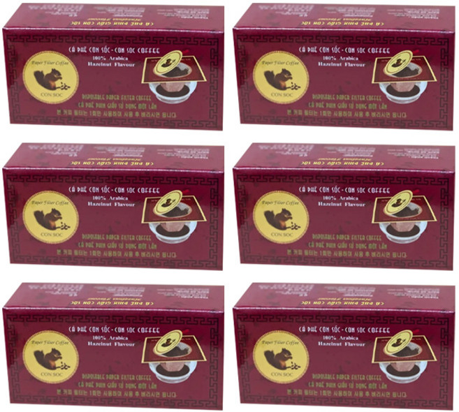 베트남 위즐커피 콘삭 루왁 다람쥐똥커피 아라비카 헤이즐넛 레드패키지 드립백커피, 6박스, 10개입, 160g
