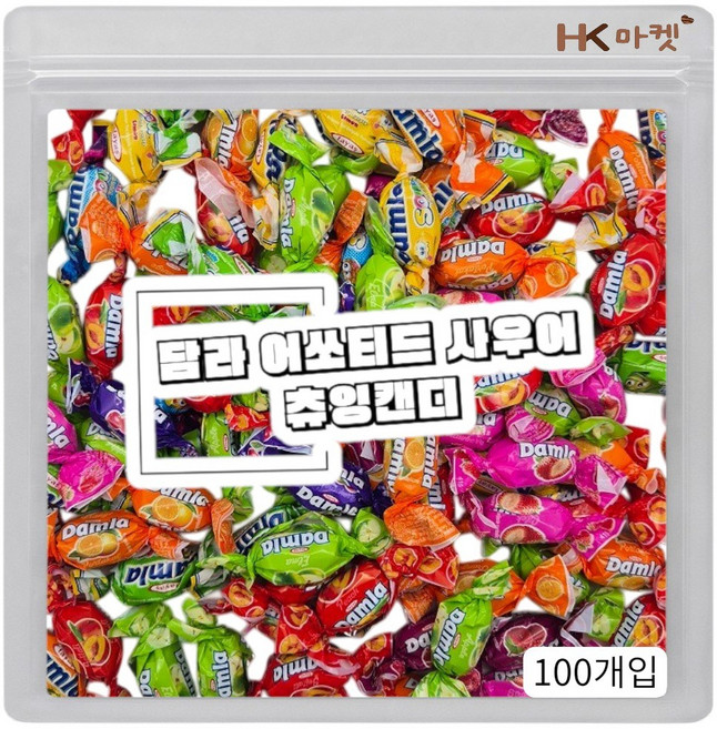 에이치케이마켓 타야스 담라 어쏘티드 사우어 소프트 츄잉캔디 100개입, 1개, 500g