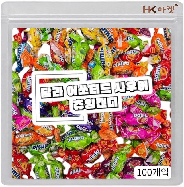 에이치케이마켓 타야스 담라 어쏘티드 사우어 소프트 츄잉캔디 100개입, 1개, 500g - 쿠팡