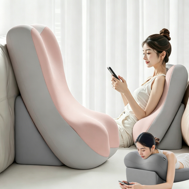 2in1 다기능 인체공학 등받이 쿠션 침대 등받이쿠션 45*37*60cm, 베이지색