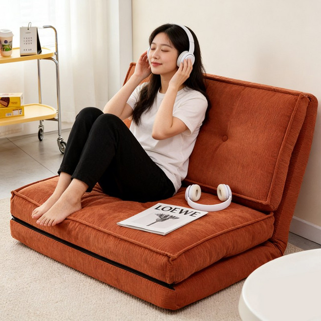 접이식 소파베드 1인용쇼파겸 베드 5단 각도조절 침대 겸용 매트리스 원룸 인테리어 추천, 오렌지60cm