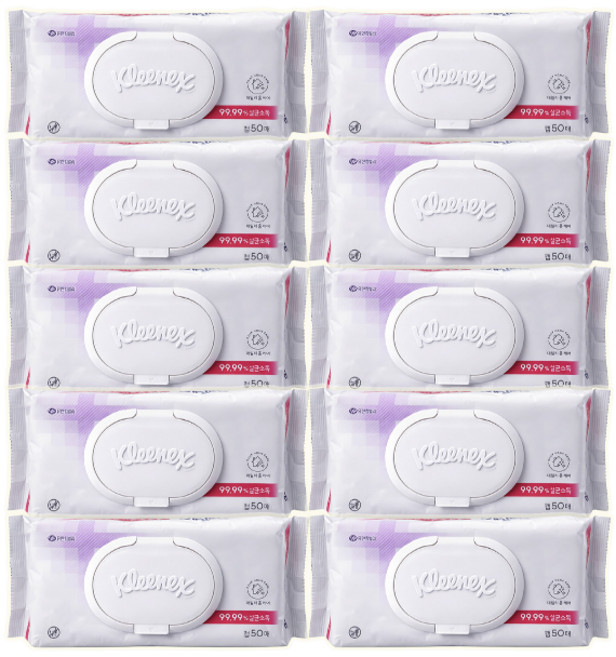 크리넥스 데일리 소독티슈 50매 캡형, 10개, 50매입