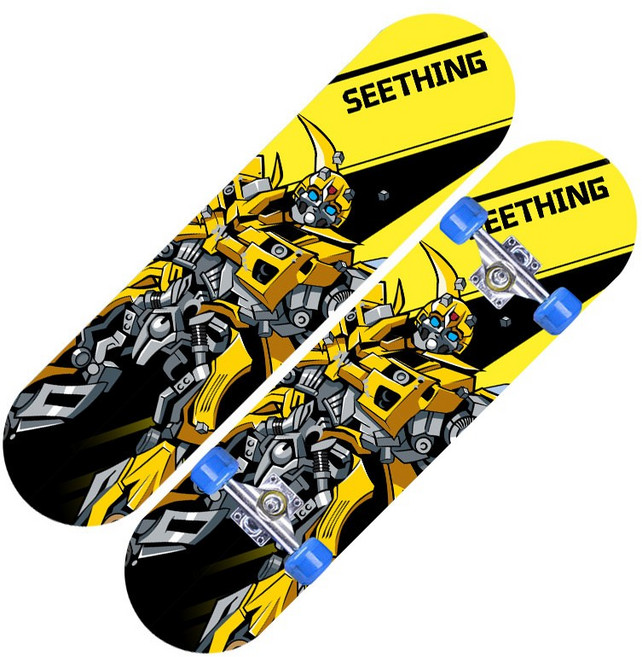 兒童楓木青少年四輪滑板男女雙面卡通雙翹板2808平板skateboard, 1個, 機器人