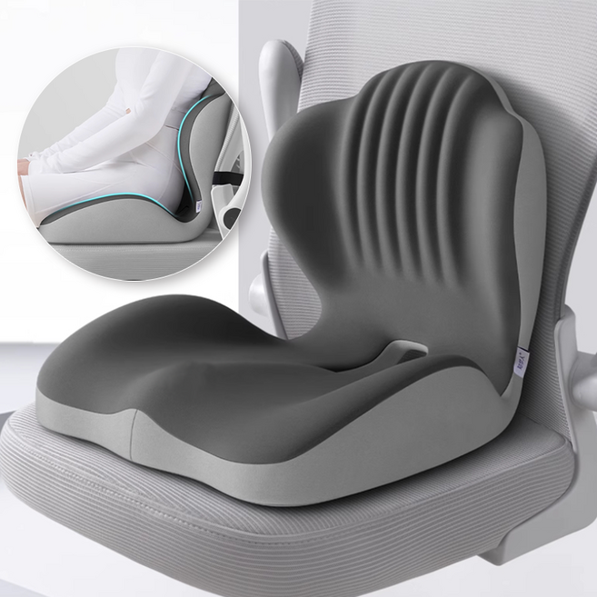 MOOZ 일체형허리방석 바른자세 허리쿠션 등받이 메모리폼 일체형허리쿠션 의자등받이, 더블그레이
