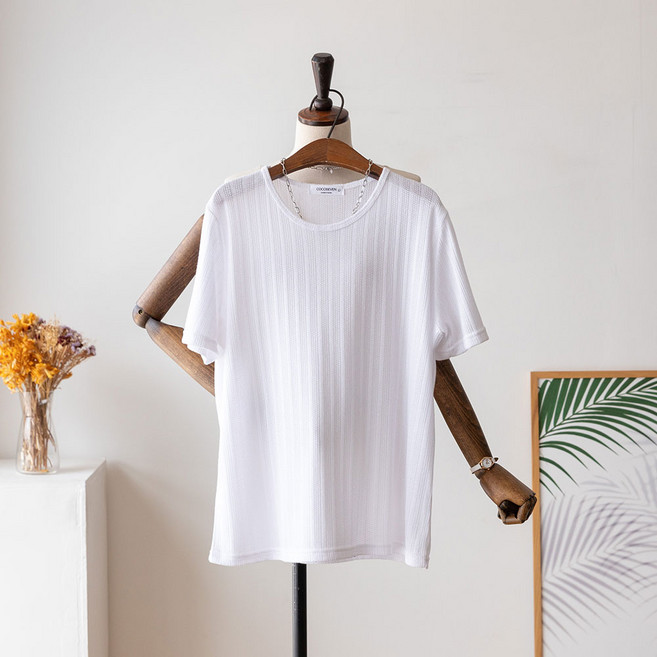 코코세븐 여성 빅사이즈 츄러스 납빠 라운드넥 여름 니트 반팔 티셔츠