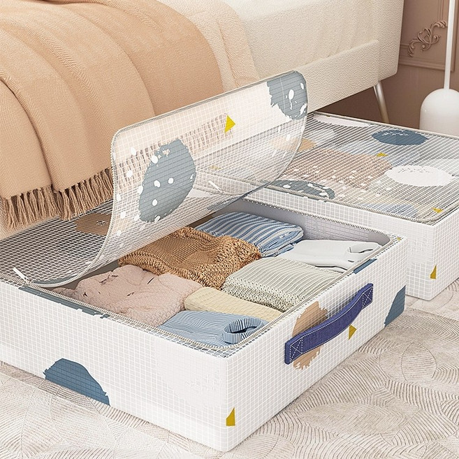 접이식 침대밑 수납함 리빙박스 수납 정리함, 2개, 화이트