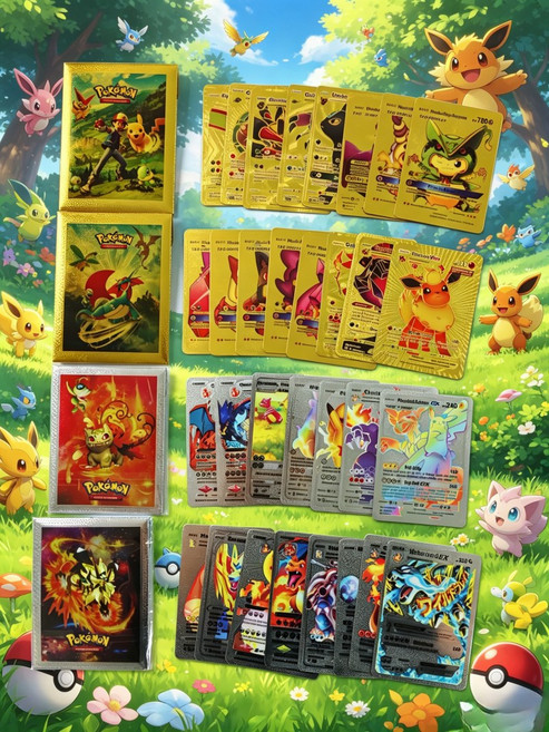 포켓몬 카드 금박 반짝 카드 수집 전시 포켓몬스터 카드, 영어, 골드 2+실버 2[4묶음, 총 40매], 1세트