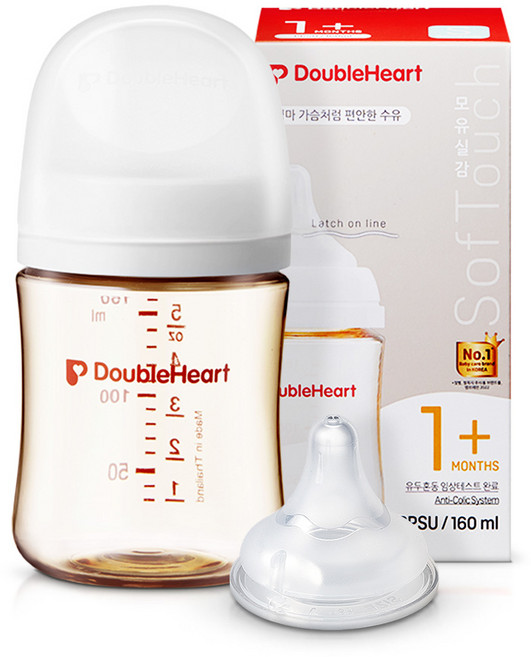 더블하트 모유실감 3세대 PPSU 제뉴인화이트 젖병, 1개, 160ml, 제뉴인화이트(S 젖꼭지포함)