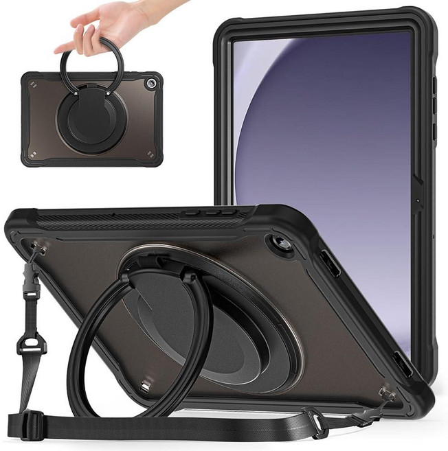 Miimall Case for Samsung Galaxy Tab A11 Plus 2025 11 Inch with Shoulder Strap Bulit-in 360 Rotati, Black with Stand