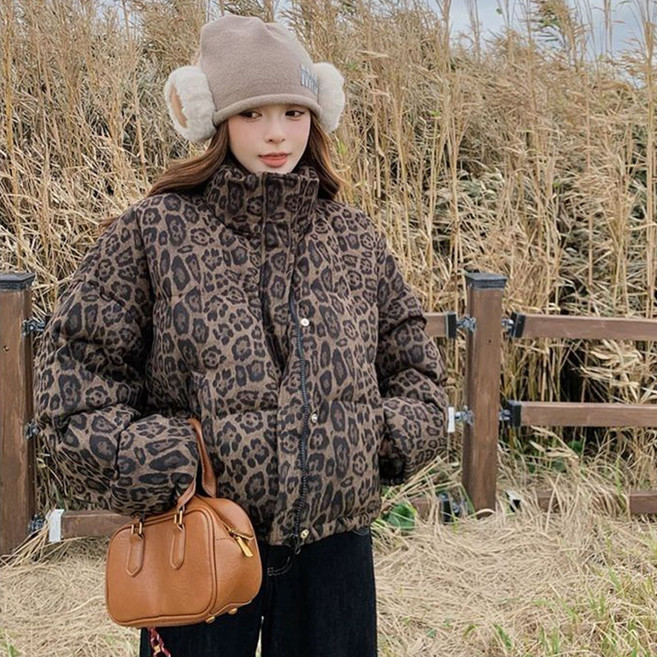 페이준 여성 겨울 레오파드 패딩 오버핏 차이나 프린트 코트 LN3215