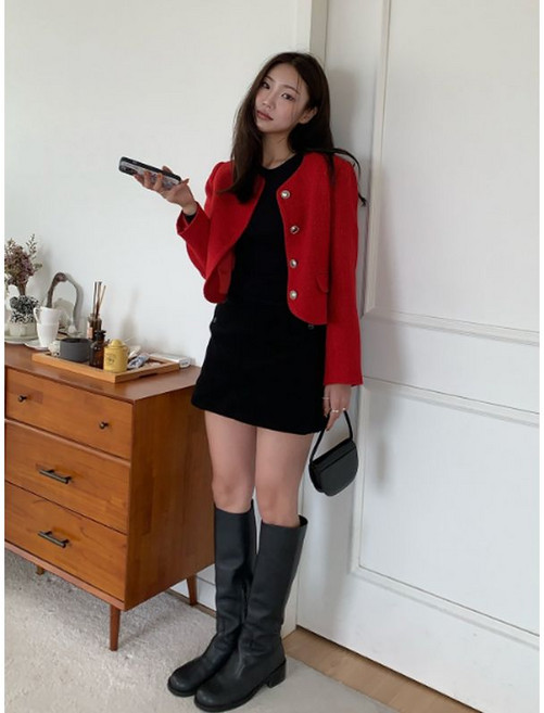 JJ지고트 버튼 디테일 크롭 트위드 자켓 GRAP0JK331