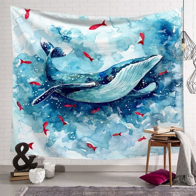 스튜디오17 감성 대형 패브릭 포스터 일러스트 고래 드림캐처 지도 월드맵, 환상고래_F06