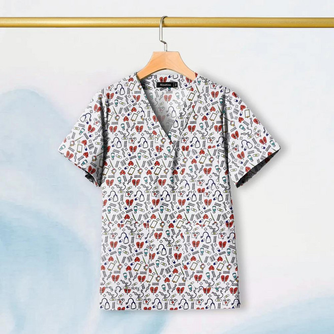 코튼 스크럽 프린트 유니폼 반려동물 그루밍 작업복, 1개, Color: 3. 72053 / Size: C. XL