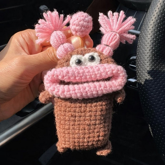 핸드메이드 왕 소시지입술 키홀더 에어팟 파우치 뜨개 자동차키링 보호케이스, 1개, 10.브라운양갈래