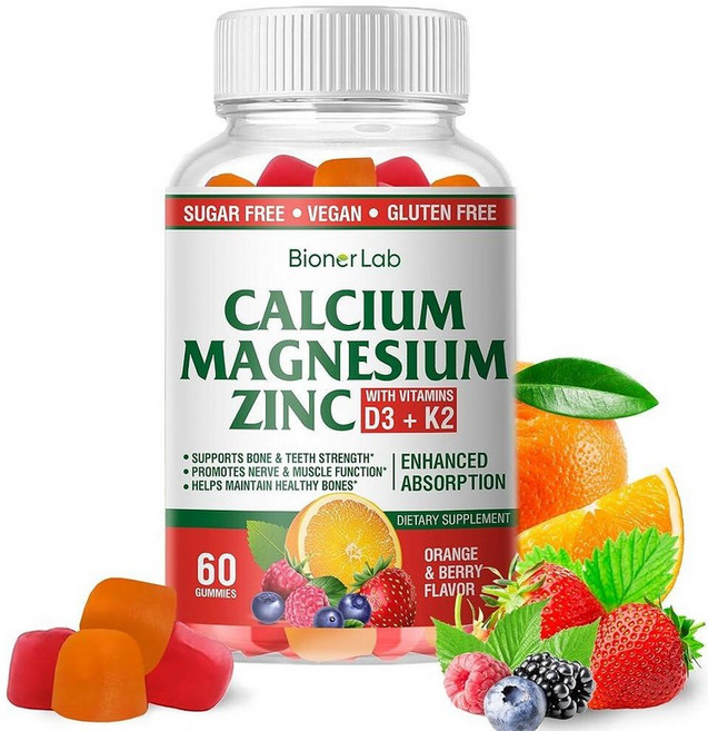 192629 비타민 D3 K2 함유 칼슘 마그네슘 아연 젤리 오렌지 베리맛 60구미, 1, 1개, 60정