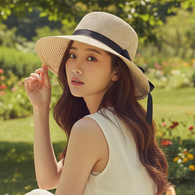 루타미 누아 리본 스트로 밀짚모자