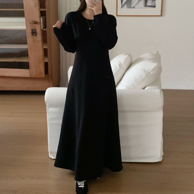 보리맘 기모 A라인 플레어 임산부 롱 원피스 G146